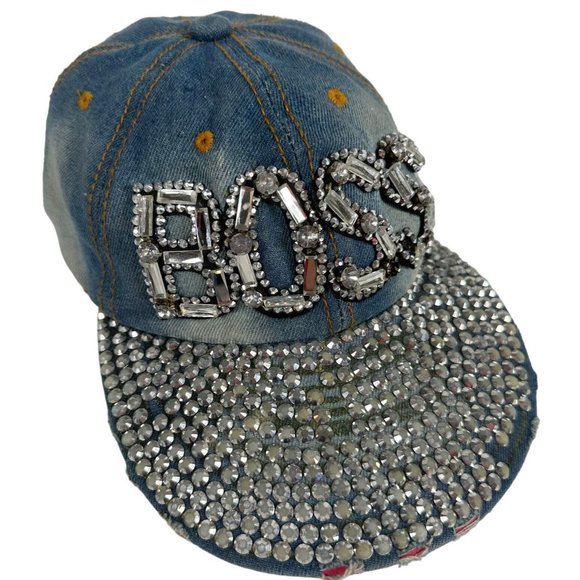 Magid Accessories - Womens Boss Hat Blue Denim Rhinestones Bling Cap One Size Adjustable Magid Hats
